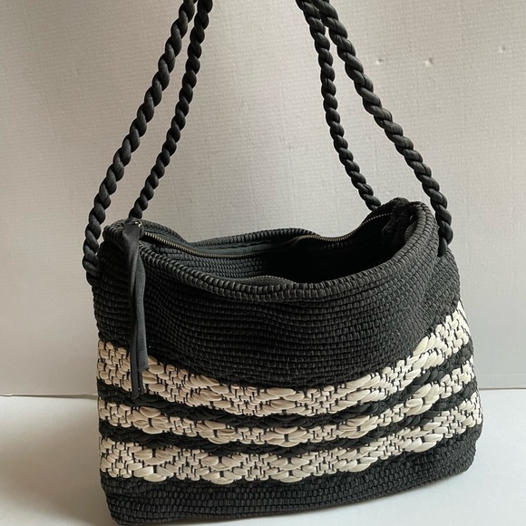 Vintage 1940’s woven black and white braided rope cord purse - Picture 2 of 8
